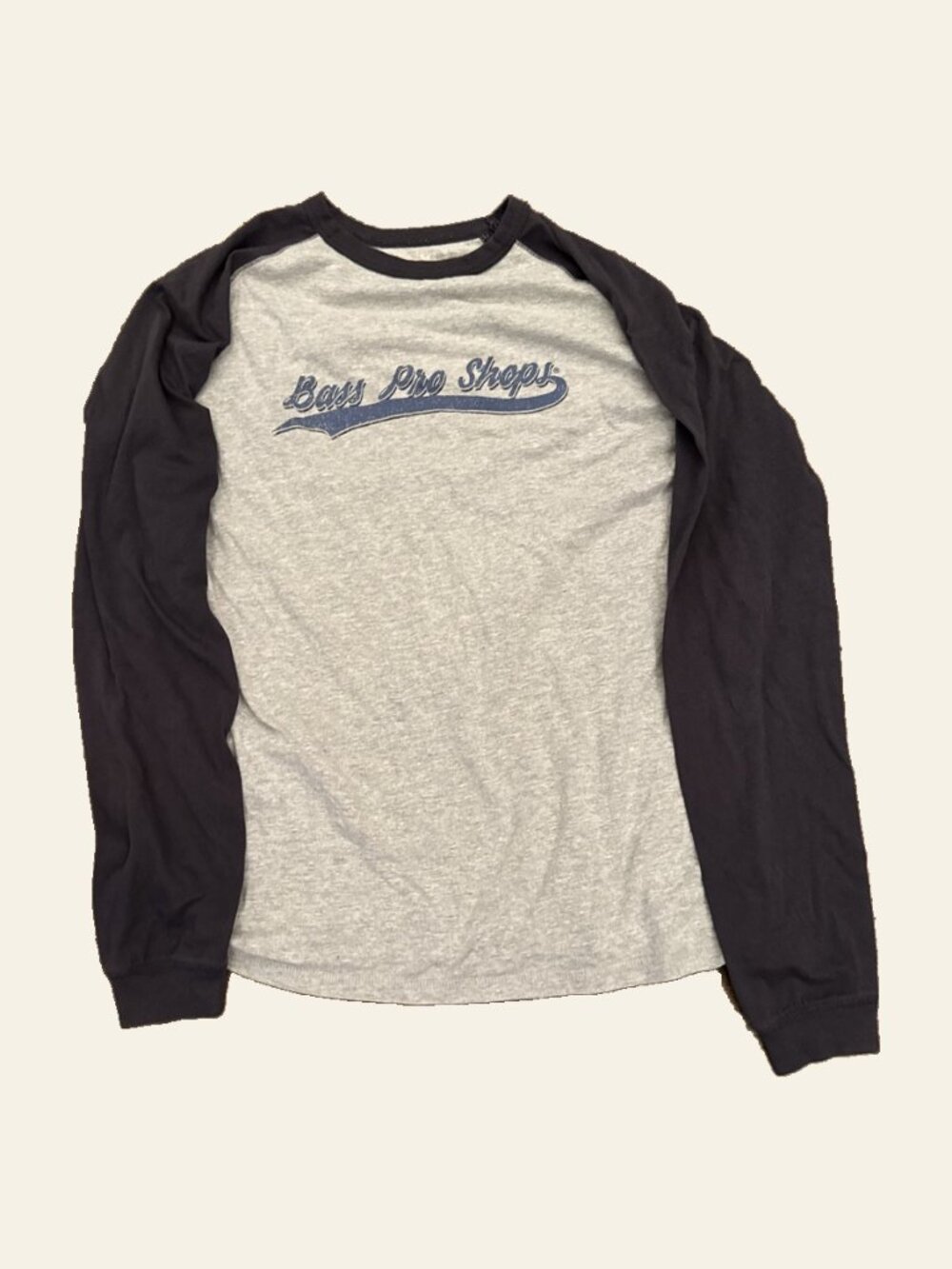 Bass Pro Shops Grey Navy Long Sleeve Raglan Shirt